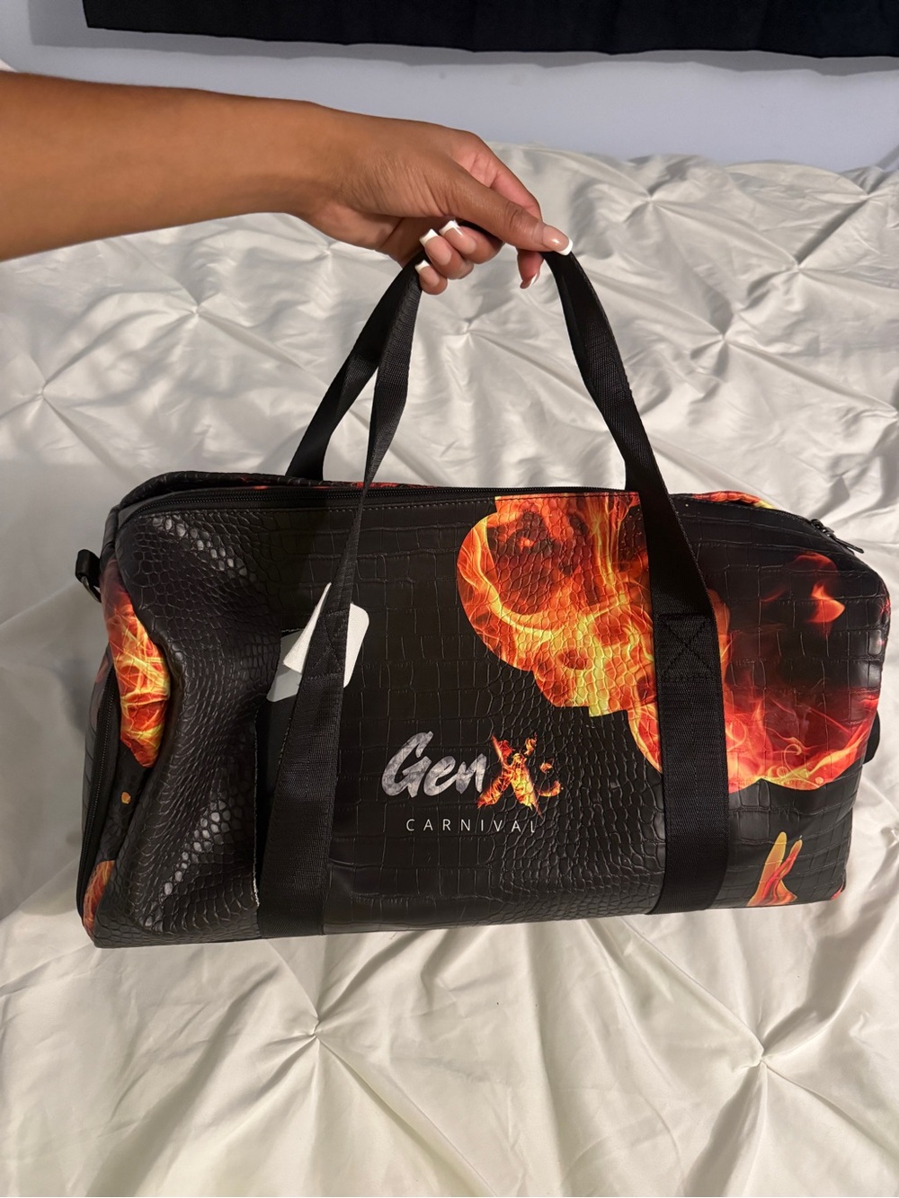 Carnival GenX Black Travel Duffel with Flame Graphic